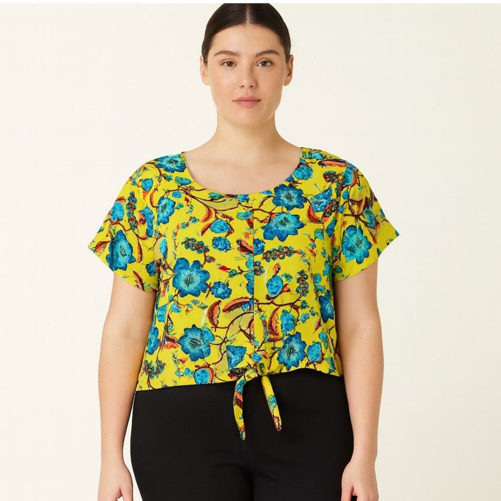 Excellent Condition Piphany Women's Floral Blouse, Lower tie Size XL, Yellow